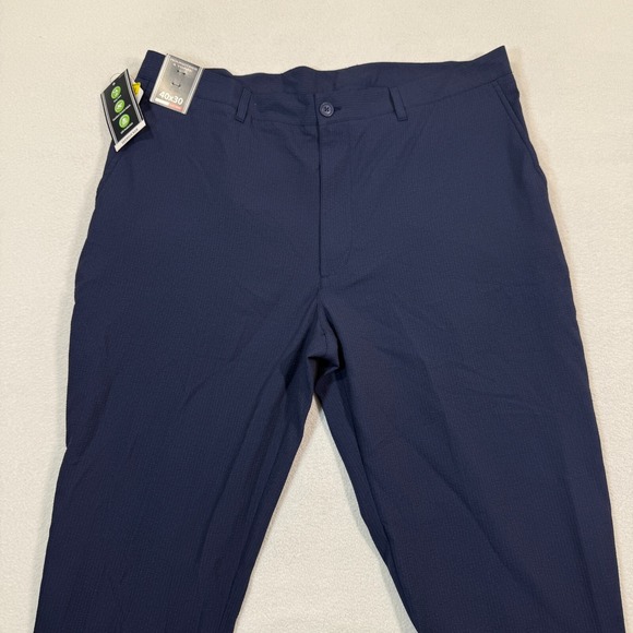 Roundtree & Yorke Pants Mens 40x30 Navy Blue Seersucker Flat Front Stretch UPF N - Picture 1 of 7